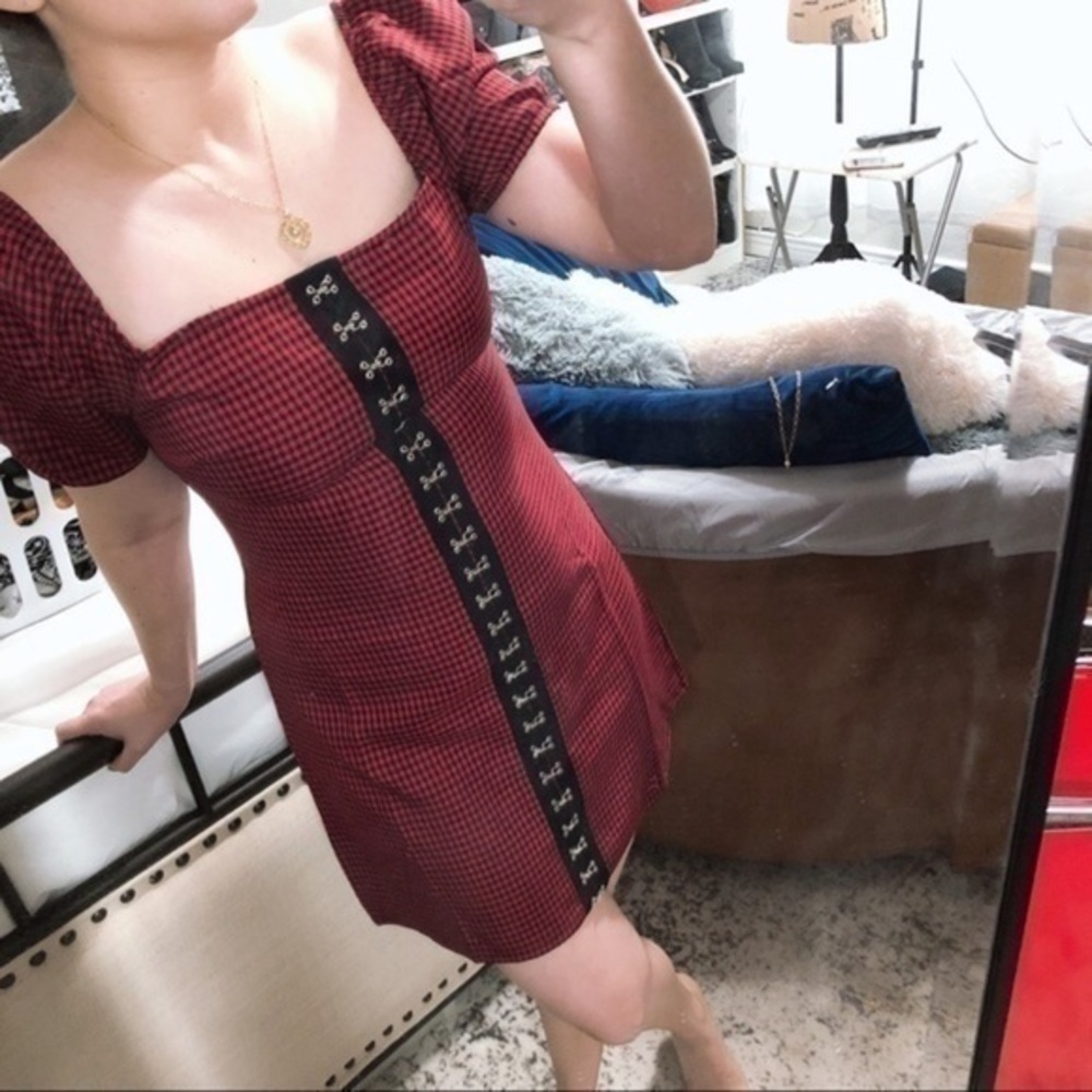 Red plaid mini dress​